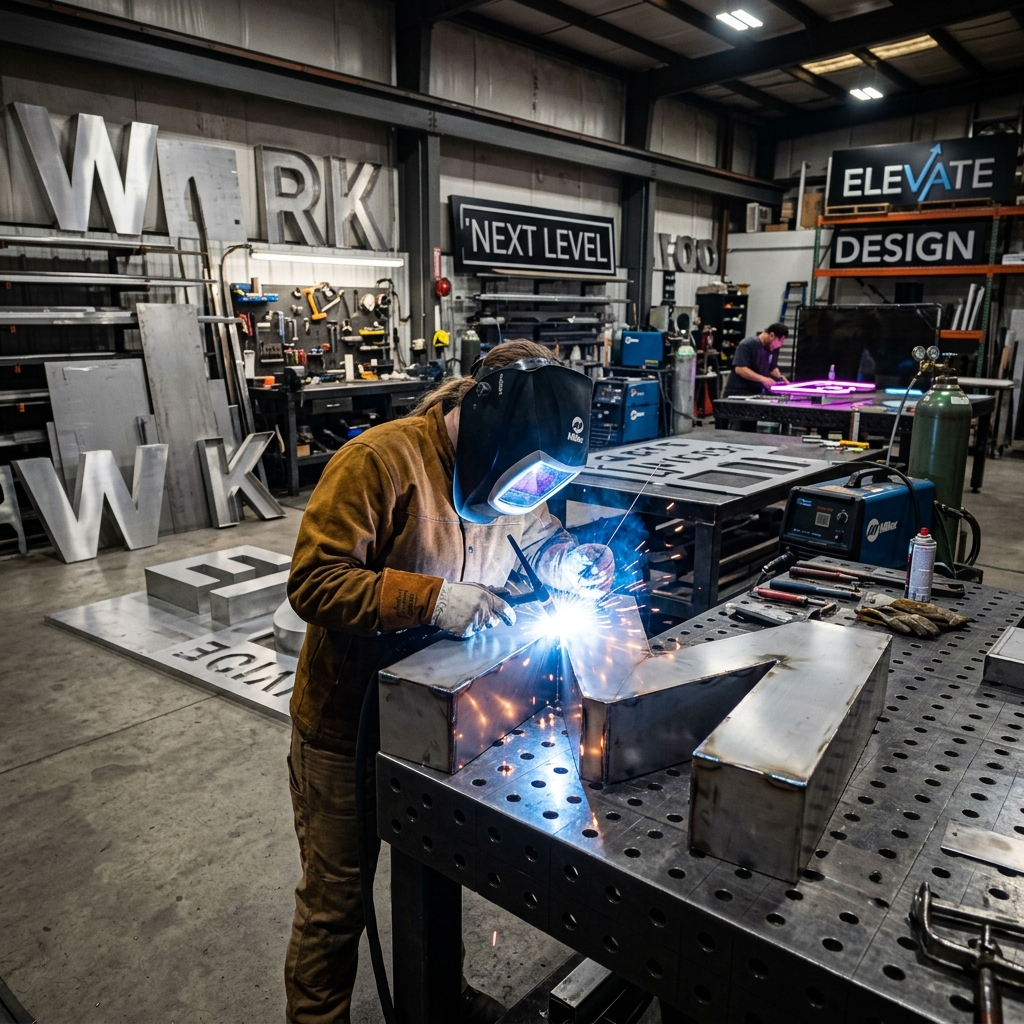 Custom fabricated metal logo sculpture