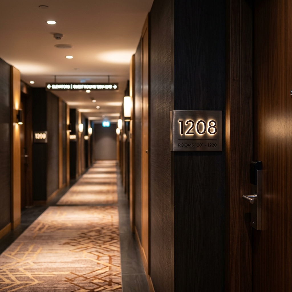 Hotel guestroom wayfinding signage